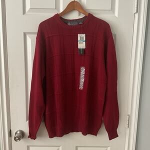 OSCAR DE LA RENTA Sweater Cotton Red Crewneck Cable Knit Crew Neck XL